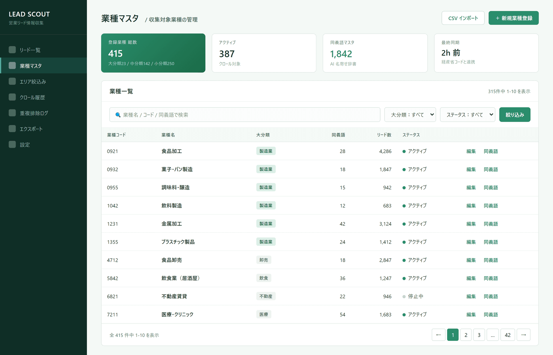 企業情報収集ツール マスタ管理
